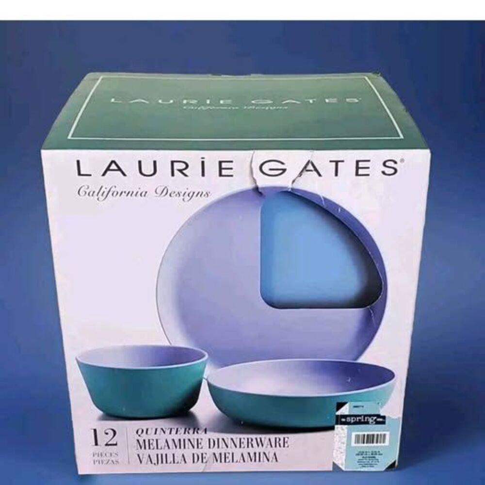 Laurie Gates California Designs Blue 12 Pc Quinterra Melamine Dinnerware Set New